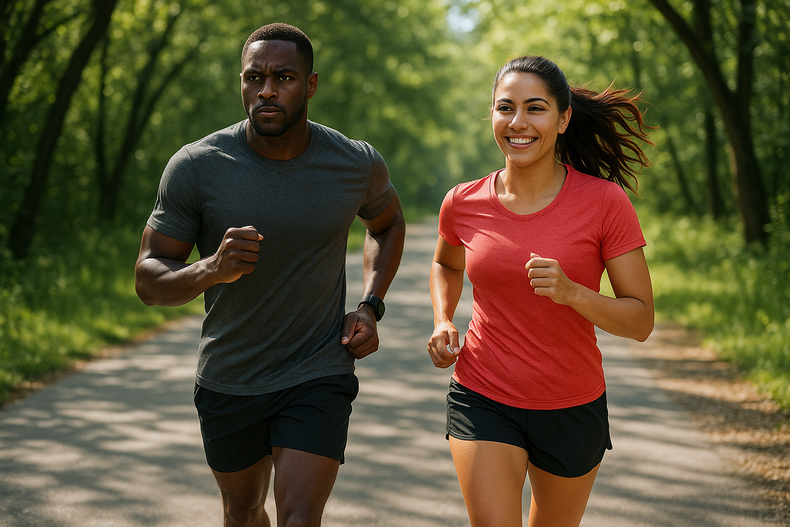 Black man and latina running