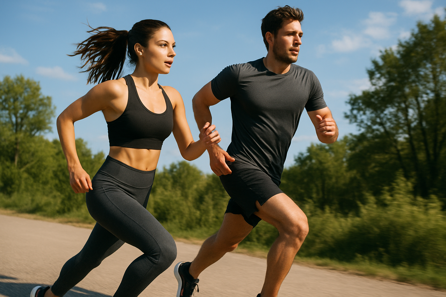 Woman and man Running